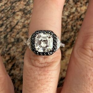 Diamonique Sterling Ring with Clear Center and Black Halo